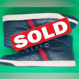 AUTHENTIC GUCCI NAVY LEATHER HIGH TOP LACE UP SNEAKERS